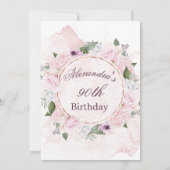 90. Geburtstag Elegant Rosa Rosen Einladung (Rückseite)