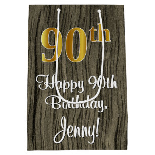 90. Geburtstag: Elegante Imitate Gold Look #, Imit Mittlere Geschenktüte