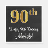 90. Geburtstag ~ Elegante Luxuriöse Imitate Gold L Serviette (Vorderseite)