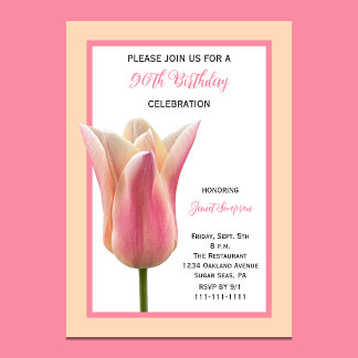 90. Geburtstag Elegante Tulpen Blumenparty Einladung