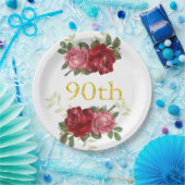 90. Geburtstag, Elegante, Vintage, rote Rose, kund Pappteller (Party)