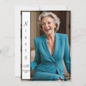 90. Geburtstag Elegantes Foto Monogram Geburtstag Einladung (Rückseite)
