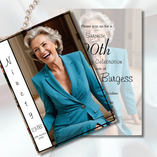 90. Geburtstag Elegantes Foto Monogram Geburtstag Einladung