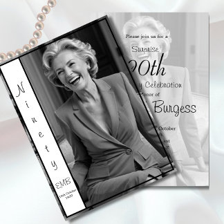 90. Geburtstag Elegantes Foto Monogram Geburtstag Einladung