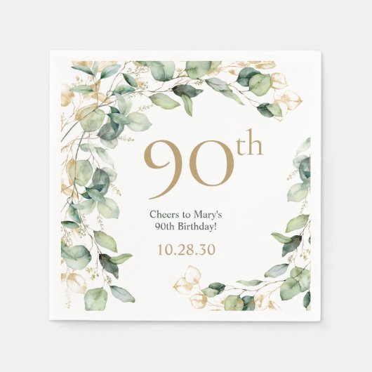 90. Geburtstag Eukalyptus Serviette (Vorderseite)