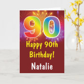 90. Geburtstag Farbenfrohe Regenbogenfeuerwerke Ro Karte (Gelbe Blume)