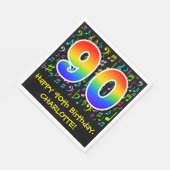 90. Geburtstag - Farbige Musiksymbole, Regenbogen Serviette (Ecke)