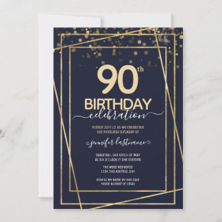 90. Geburtstag Feier Blau und Gold Einladung