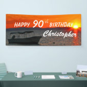 90. Geburtstag Fischerboot Orange Sunset Name Banner (Messe)