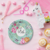 90. Geburtstag Floral Geburtstag Blau Pappteller (Party)