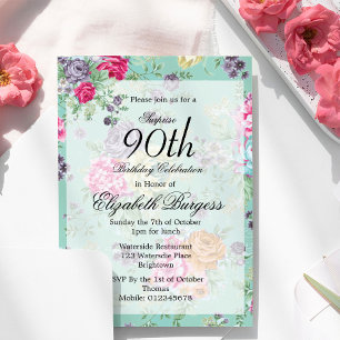 90. Geburtstag Floral Rose Persönlicher Geburtstag Einladung