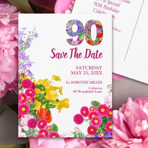 90. Geburtstag Floral Save-the-Date Elegante Party Ankündigungspostkarte
