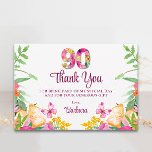 90. Geburtstag Florale Elegante Kleine Danksagung Dankeskarte