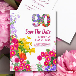 90. Geburtstag florale moderne Save the Date Postk Ankündigungspostkarte