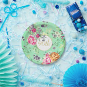 90. Geburtstag floraler Geburtstag Grünes Gold Pappteller (Party)