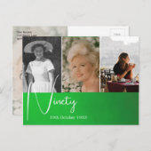 90. Geburtstag Foto Collage Green Postkarte (Vorne/Hinten)