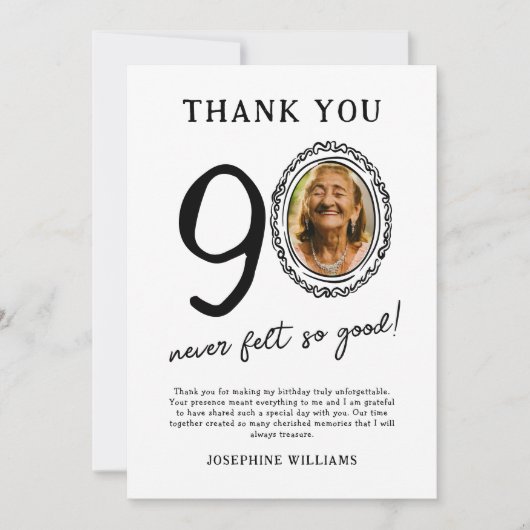 90. Geburtstag Foto Danke Karte (Vorderseite)