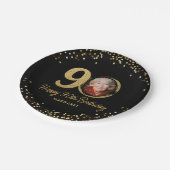 90. Geburtstag Foto Eleganter Black Gold Glitzer Pappteller (Schrägansicht)