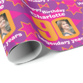 90. Geburtstag Foto helle Girls rosa Geschenkpacku Geschenkpapier (Rolleneckpunkt)