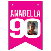 90. Geburtstag Foto pink weiß Wimpelkette (Erste Fahne)