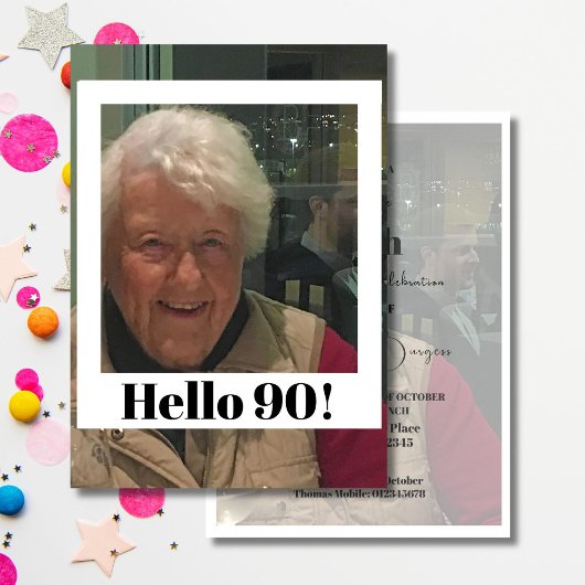 90. Geburtstag Foto Rahmen Modern Chic Einladung