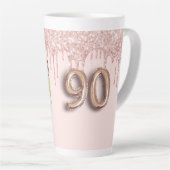 90. Geburtstag Foto Rose Gold rosa Tropfen Milchtasse (Rechte Ecke)
