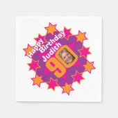 90. Geburtstag Foto und Name Rosa Sternenserviette Serviette (Vorderseite)