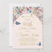90. Geburtstag Foto Wildblume Elegante Einladung (Vorderseite)