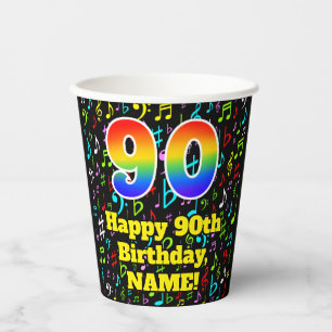 90. Geburtstag: Fun Musiknotens Pattern, Rainbow 9 Pappbecher
