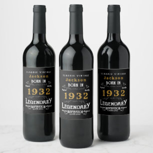 90. Geburtstag Geboren 1932 Vintag Schwarzes Jahr Weinetikett