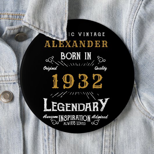 90. Geburtstag Geboren 1932 Vintager Black Button (Beispiel)