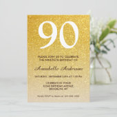 90. Geburtstag Gelb Glitzer Sparkle Ombre Einladung (Stehend Vorderseite)
