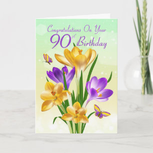 90. Geburtstag Gelb und Lila Crocus Karte