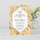 90. Geburtstag Gelbes Rosenblumengebirge Party Einladung (Stehend Vorderseite)
