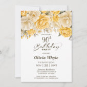 90. Geburtstag Gelbes Rosenblumengebirge Party Einladung (Vorderseite)