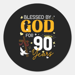 90. Geburtstag Gesegnet von Gott für 90 Jahre alt Runder Aufkleber