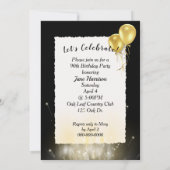 90. Geburtstag Gold Ballons in weißer Box Einladung (Rückseite)