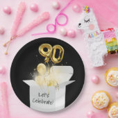 90. Geburtstag Gold Ballons in weißer Box Pappteller (Party)