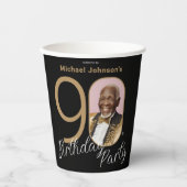 90. Geburtstag Gold Black Elegant Custom Foto Pappbecher (Vorderseite)