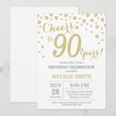 90. Geburtstag Gold Glitzer Diamond Einladung (Vorne/Hinten)