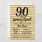 90. Geburtstag Gold Glitzer Party Einladungen (Vorderseite)