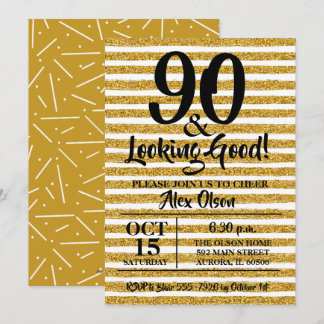 90. Geburtstag Gold Glitzer Party Einladungen