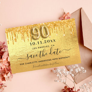90. Geburtstag Gold Glitzer Save the Date
