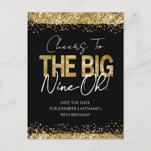 90. Geburtstag Gold Schwarz Save-the-Date-Postkart Postkarte