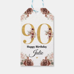 90. Geburtstag Gold- und Burgunderrote Florale Per Geschenkanhänger