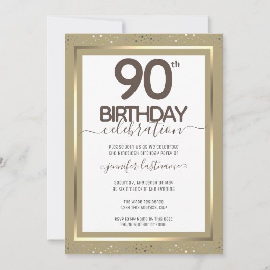 90. Geburtstag Goldene feierliche Einladung (Vorderseite)