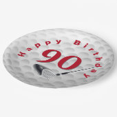 90. Geburtstag Golf Ball Design Paper Plate Pappteller (Schrägansicht)