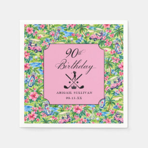 90. Geburtstag Golf Preppy Pink Grün Druck Serviette