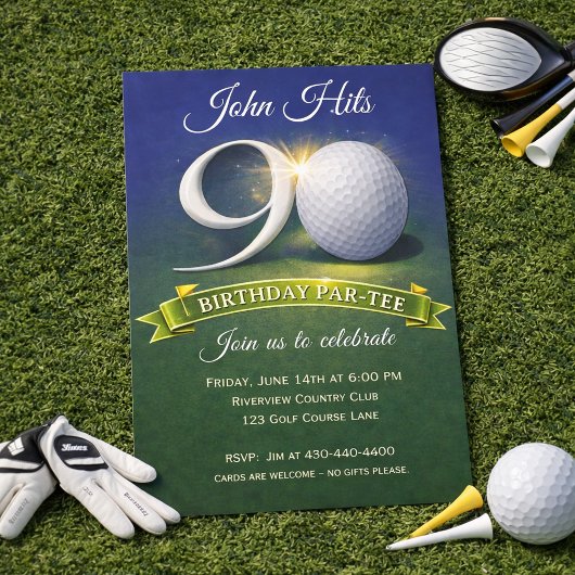 90. Geburtstag Golf-Thema  Einladung