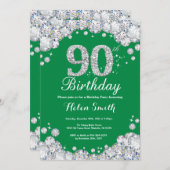 90. Geburtstag Grün und Silberdiamant Einladung (Vorne/Hinten)